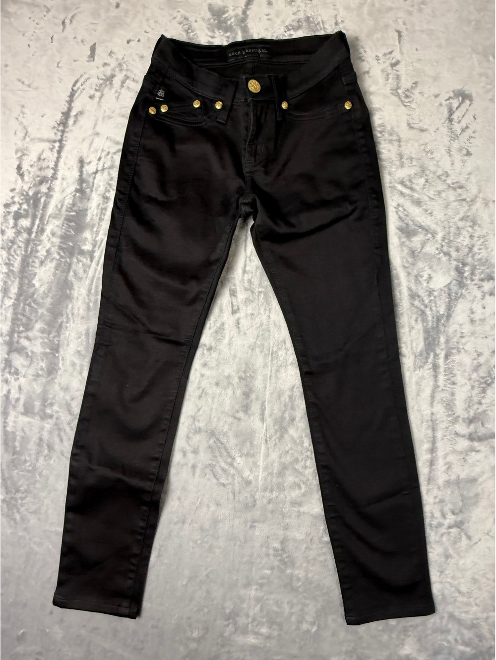 Rock & Republic Black Skinny Jeans with Gold Button Detail